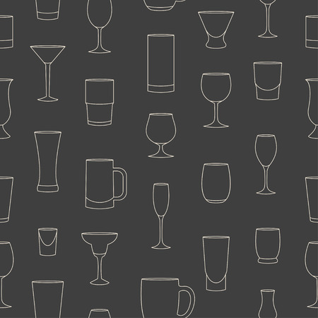 Seamless pattern made of linear drinkware on grey backgroundのイラスト素材