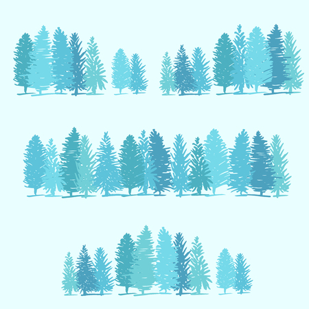 Three borders made of pine trees on blue backgroundのイラスト素材