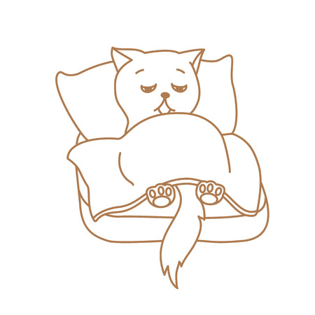 Cute cat character lying in bed tired or illのイラスト素材