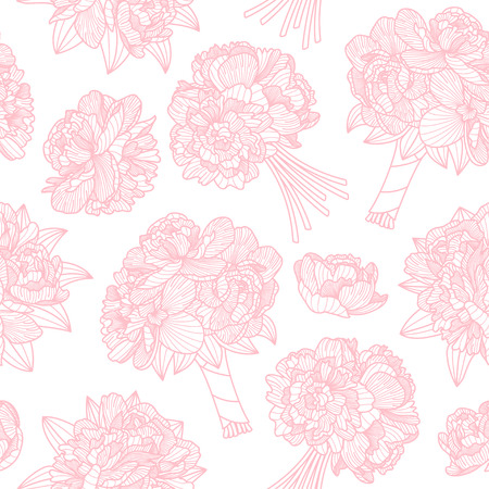 Seamless pattern made of peony bouquets on white backgroundのイラスト素材