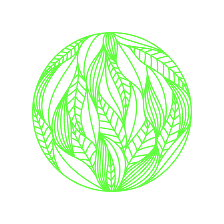 Round composition made of green linear leaves on white backgroundのイラスト素材