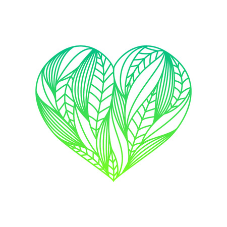 Heart composition made of green gradient linear leaves on white backgroundのイラスト素材