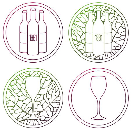Set of linear logo for wine making, shop or winery on white backgroundのイラスト素材