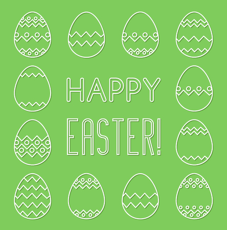 Square frame made of linear Easter eggs and Inscription Happy Easterのイラスト素材
