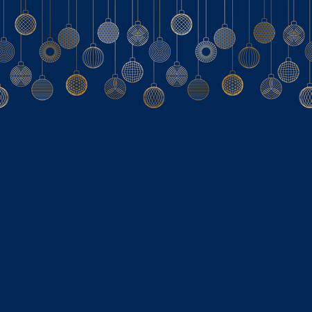 Decorative border made of Christmas ball toys hanging on beige backgroundのイラスト素材