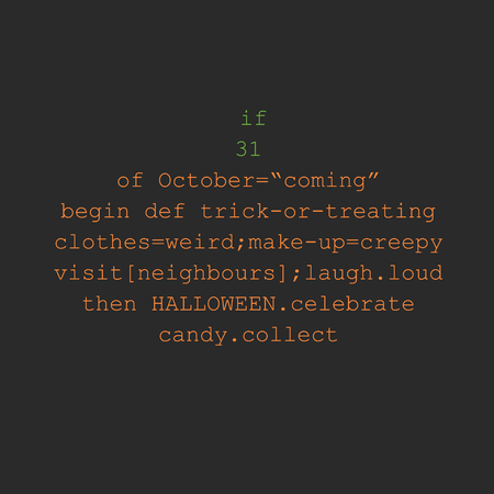 Halloween pumpkin made of programming code in Ruby language
