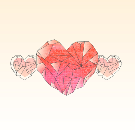 Valentine card template with watercolor crystal heartsのイラスト素材