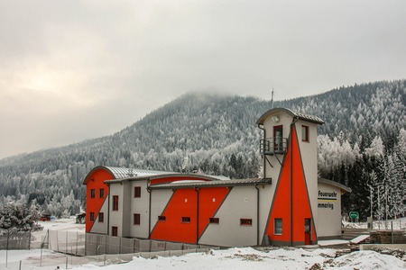 Semmering, Austria: building of the voluntary fire brigade of the skiing kurort in winter dayのeditorial素材