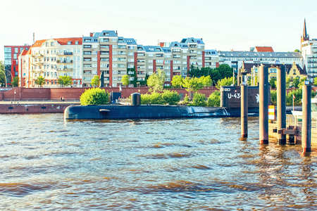 A submarine museum openair in Hamburg, Germany, river Elbe, june 2010のeditorial素材