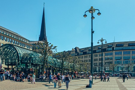 Market square with Hamburg town hall Rathaus and blue sky near lake Alster Binnenalster in Altstadt quarter, Hamburg, Germany. June 2010のeditorial素材
