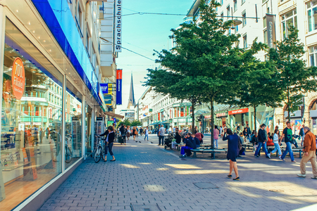 Pedestrianized street with people and shops in the historical center of Hamburg, Germany. June 2010のeditorial素材