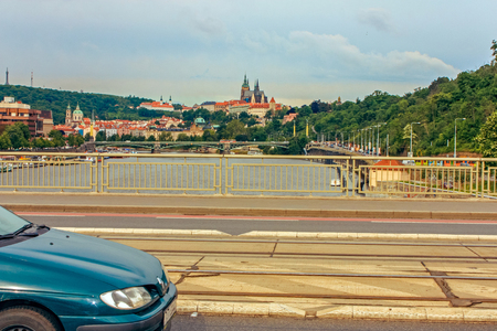 Stefanikuv most Stefanik Bridge and river Vltava in Prague, Czech Republic. June 2010のeditorial素材