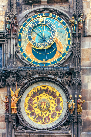 The medieval astronomical clock in the Old Town square in Prague, Czech Republic. June 2010のeditorial素材
