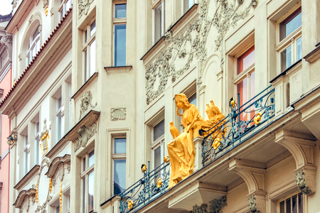 Decoration sculpture on th wall of the building in Prague, Czech Republic. June 2010のeditorial素材