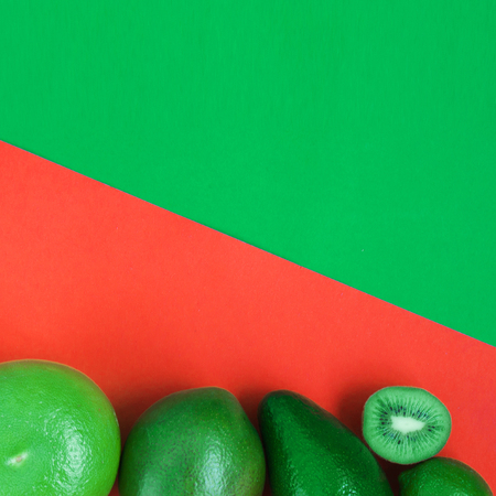 Creative background of green various summer tropical fruits.の写真素材