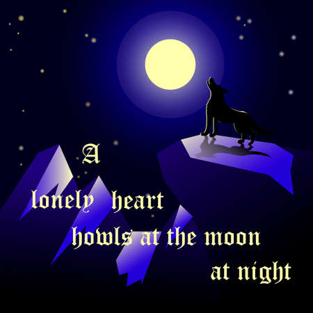 Illustration of the lonely wolf howling on the full moonのイラスト素材