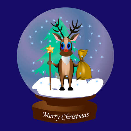 Snow globe with christmas deer. Christmas card.のイラスト素材