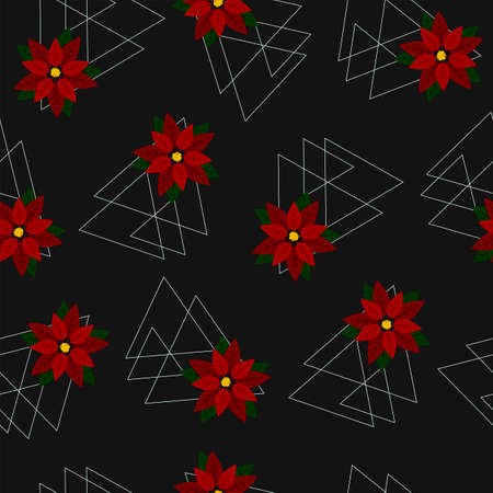 Seamless pattern - poinsettia in a triangle on a grey background.のイラスト素材