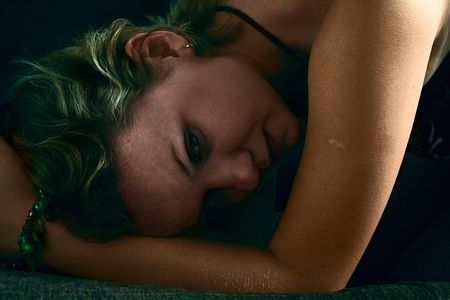 halfside portrait of a cute young girlの写真素材