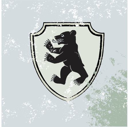 heraldic  shield with  bear   on the Grunge background. Vector illustration.のイラスト素材