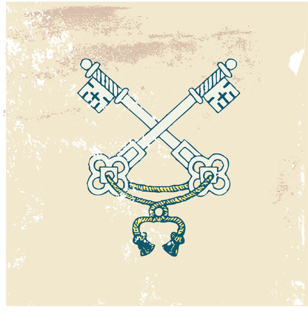 two very old  heraldic  keys on the Grunge background. Vector illustration.のイラスト素材