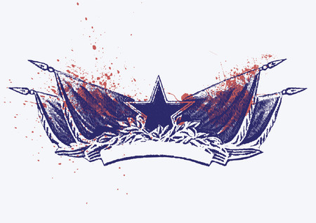 coast of arms -  star shaped  with banner and red flags on the grunge background.  Vector illustration.のイラスト素材