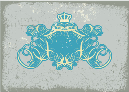 An heraldic titling frame, blank so you can add your own images. Grunge background .  Vector illustration.のイラスト素材