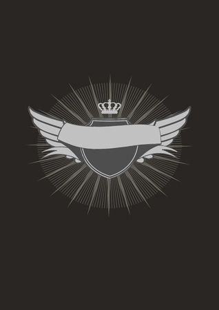 An heraldic shield or badge  with banner  , blank so you can add your own images. Black background  . Vector illustration.のイラスト素材