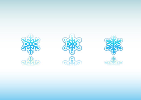 Set of 3 different snowflakes icon designs with reflections. のイラスト素材
