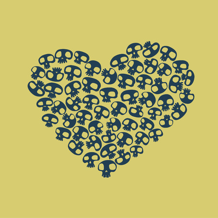 Heart shape made of small funny skulls. Vector illustrationのイラスト素材