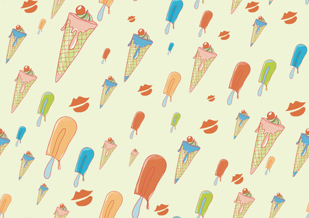 Seamless Pattern made of cool hand-drawn ice creams in different colors in retro style . Vector illustrationのイラスト素材