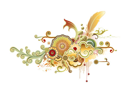 Vector illustration of urban retro styled design made of floral and ornamental elements.のイラスト素材