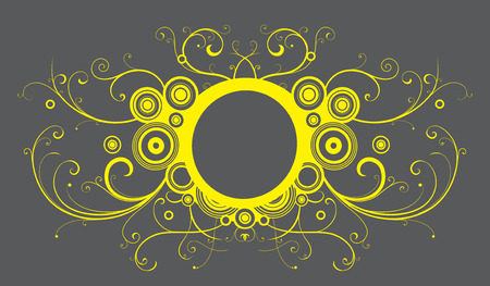 Vector illustration of abstract frame made of floral elements, funky circles  and curve lines のイラスト素材