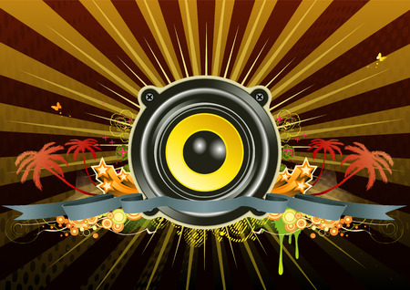 Vector illustration of urban music scene - Speaker with star wreath, ribbon and floral elementsのイラスト素材