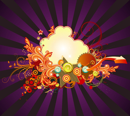 Vector illustration of   urban retro styled background made of floral and ornamental elementsのイラスト素材