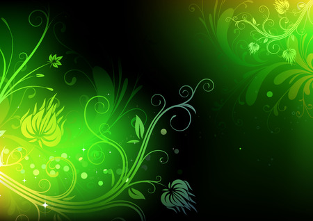 Vector illustration of futuristic background made of green shiny floral elements のイラスト素材