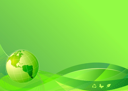 Vector illustration of green abstract lines background - composition of curved lines and globeのイラスト素材