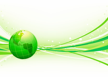 Vector illustration of green abstract lines background - composition of curved lines and globeのイラスト素材