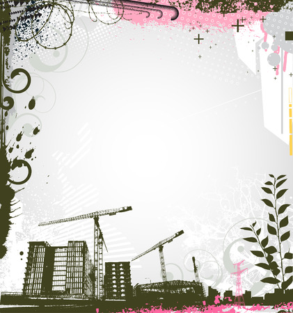 Vector illustration of style background with grunge stained urban and floral Design elements のイラスト素材
