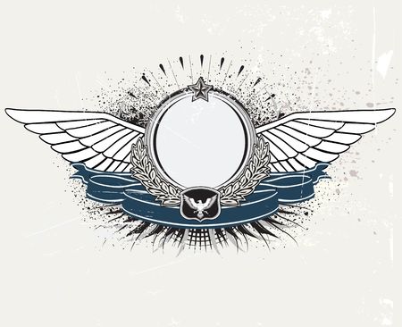 illustration of winged heraldic shield or badge with banner, perfect for you to place your textの写真素材