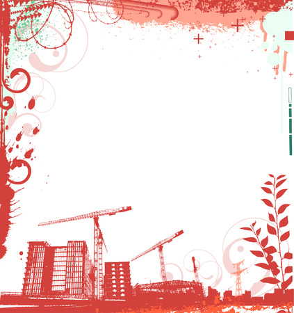 Vector illustration of red style background with grunge stained urban and floral Design elements のイラスト素材