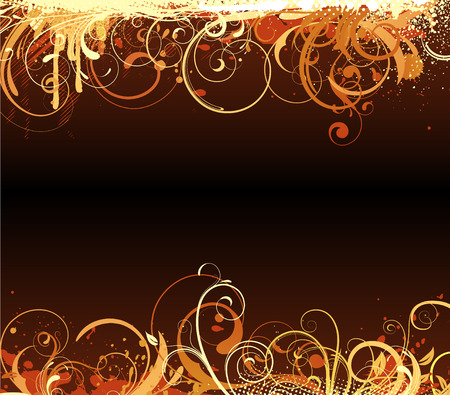 Vector illustration of brown funky Grunge futuristic background with shiny floral Decorative borderのイラスト素材