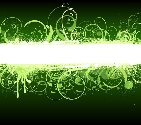 Vector illustration of green funky Grunge futuristic background with shiny floral Decorative bannerのイラスト素材