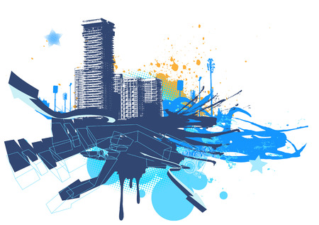 Vector illustration of urban background with grunge stained Design elements のイラスト素材