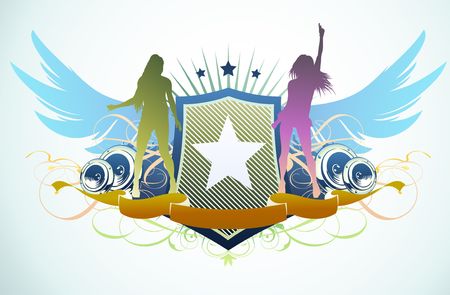 illustration of abstract party insignia with music design elementsのイラスト素材