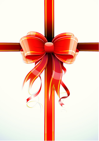 Vector illustration of gift wrapped white paper with a red ribbon and funky bow のイラスト素材