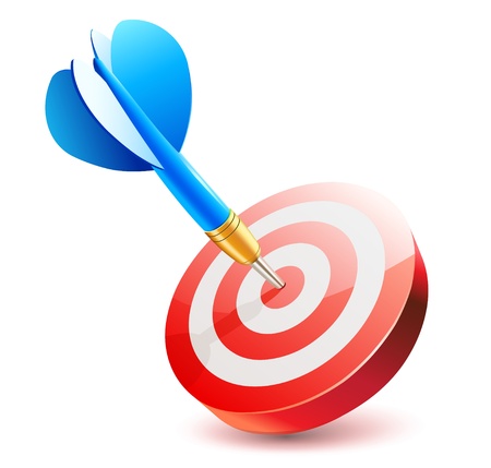 Vector illustration of blue dart hitting in the center of  the target dartboardのイラスト素材