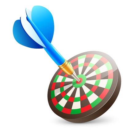 Vector illustration of blue dart hitting in the center of  the target dartboardのイラスト素材