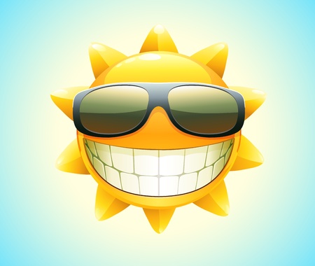Vector illustration of cool cartoon happy summer sun in sunglasses Vector illustration of cool cartoon happy summer sun in sunglasses