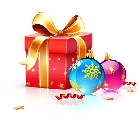 illustration of funky gift box and cool Christmas decorationsのイラスト素材